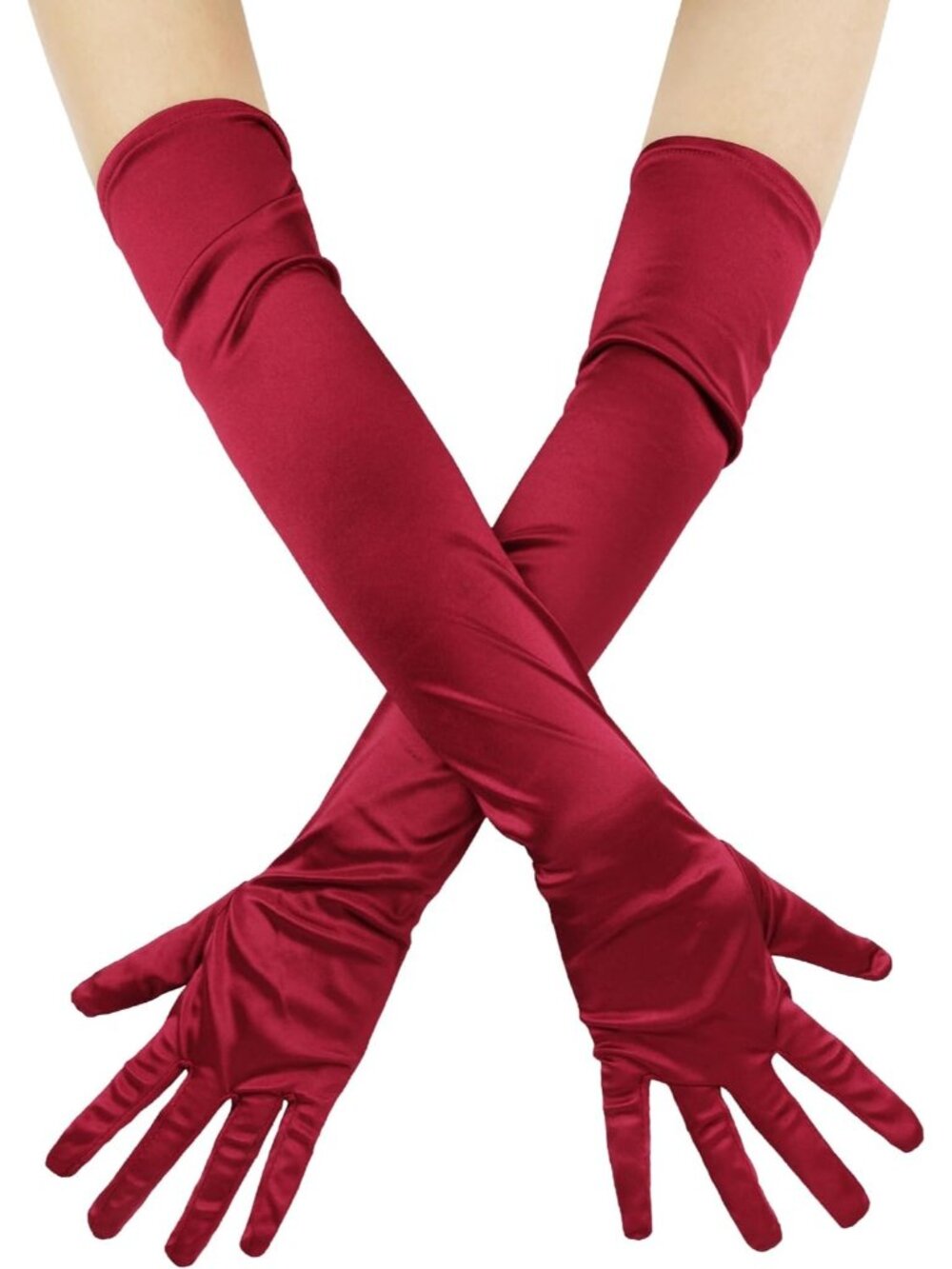 Women's Burgundy 1920s Long Elbow Length For Bridal Evening Satin Opera Gloves